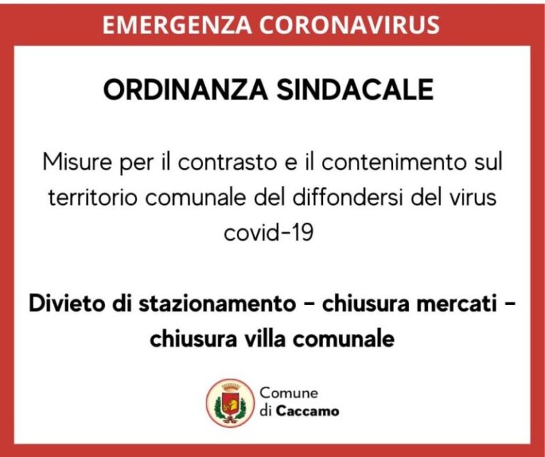 Coronavirus Caccamo: arriva la nuova ordinanza con divieto di stazionamento, chiusura mercati e villa comunale