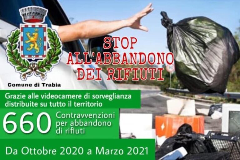 Trabia: abbandono rifiuti, 660 multe, le info sulla raccolta del 5 aprile