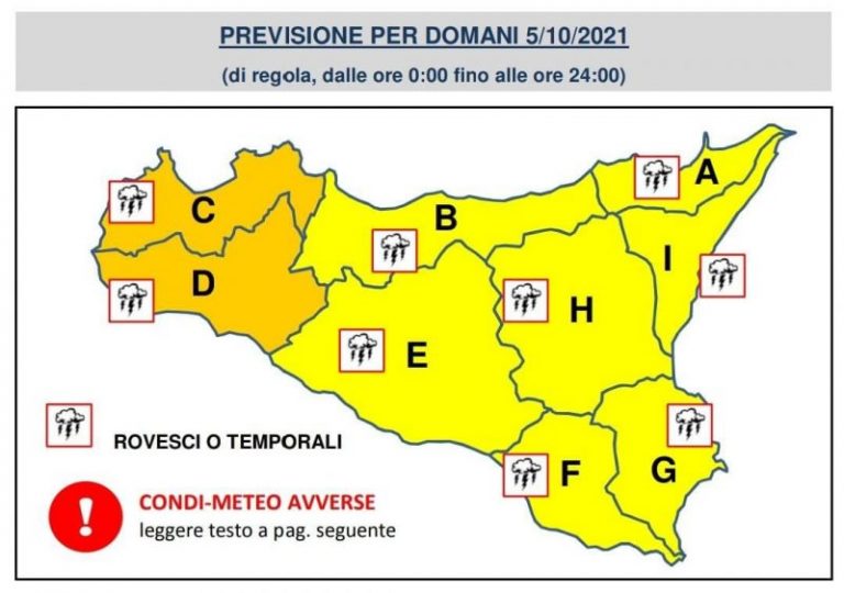 Provincia di Palermo: allerta meteo arancione per domani, rischio idrogeologico