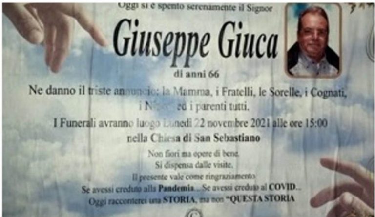 Il Covid gli stronca la vita ma prima di morire fa scrive sul suo necrologio: “Se avessi creduto al virus sarei vivo”