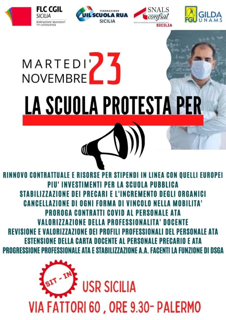 Sindacati Sicilia, sit-in di protesta martedì 23 novembre