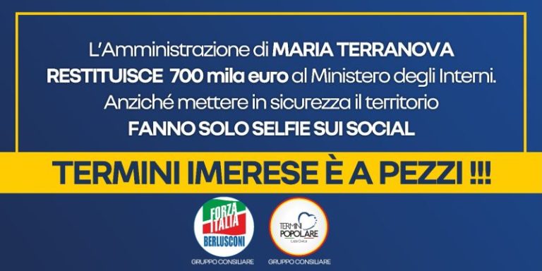 “A Termini Imerese solo selfie e intanto si perdono 700mila euro”: la nota dei gruppi Forza Italia e Termini Popolare