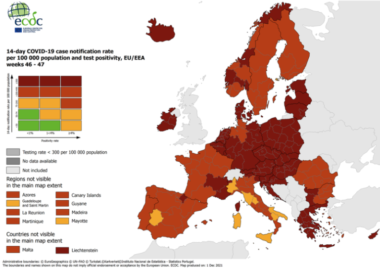 Covid Europa zona rossa: gialle solo in Italia e Spagna in Germania Lockdown per i No vax