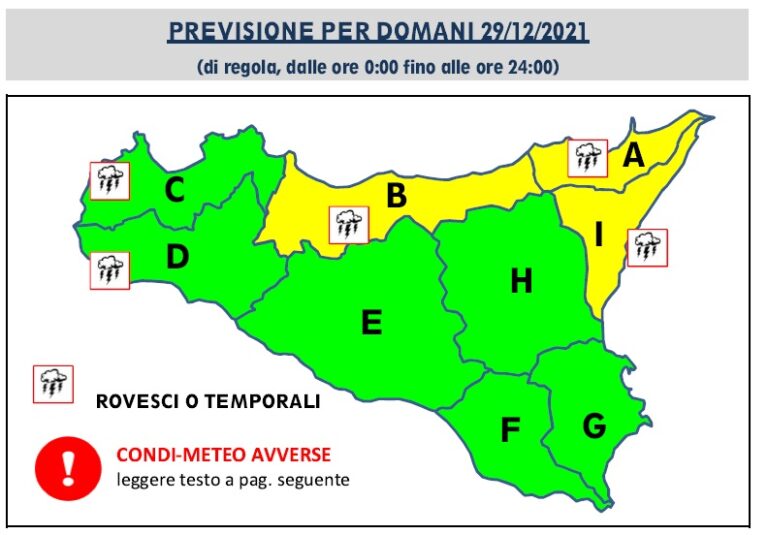 Meteo provincia di Palermo: allerta giallo per precipitazioni