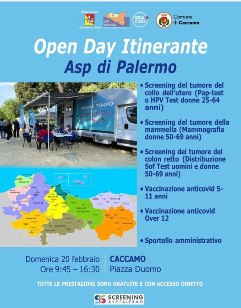 Open day dell’Asp domani a Caccamo: screening oncologici e vaccinazioni in piazza Duomo