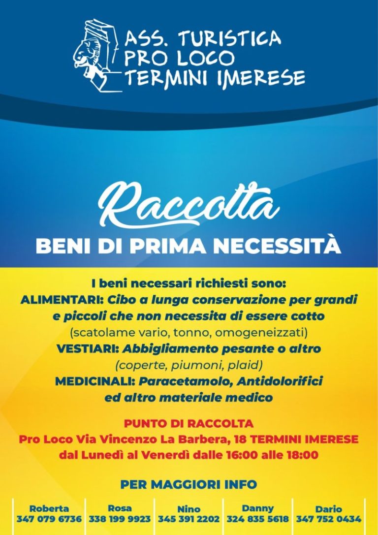 Guerra Ucraina: la Pro Loco di Termini Imerese promuove una raccolta di beni prima necessità