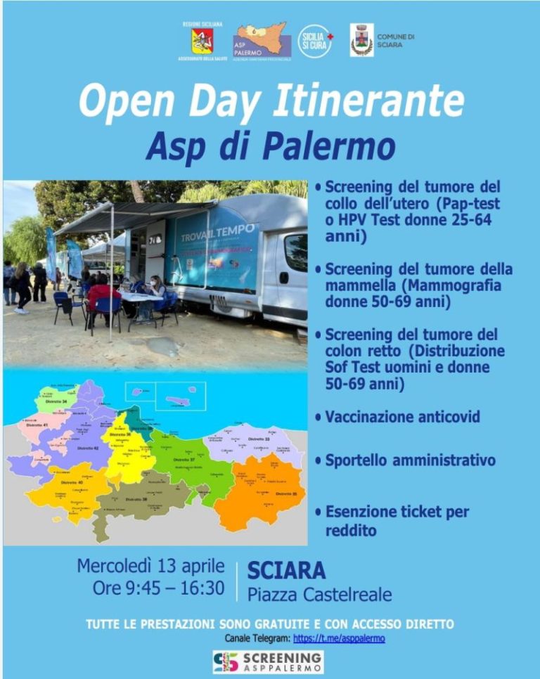 Asp Palermo, open day a Sciara: screening oncologici, vaccinazioni ed esenzione ticket per reddito