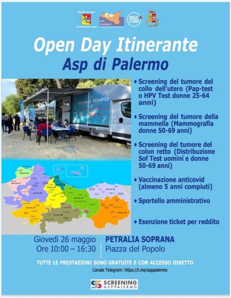 Open day Asp: a Petralia Soprana screening e vaccinazioni gratis in piazza del Popolo