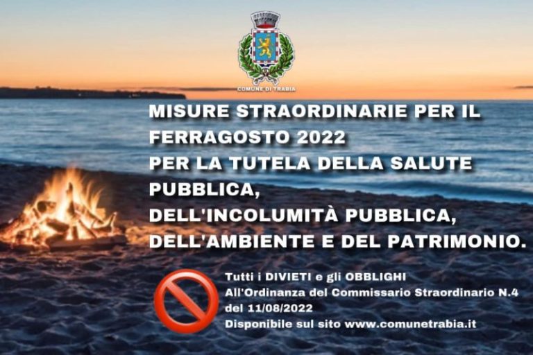 Comune di Trabia: nuova ordinanza con divieti e limitazioni per le festività di Ferragosto