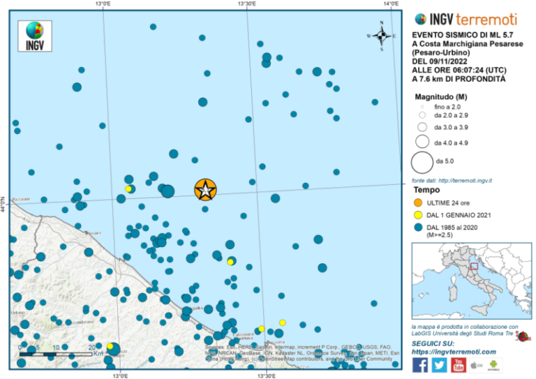 Paura nelle Marche: forte sciame sismico, terremoto di magnitudo 5.7