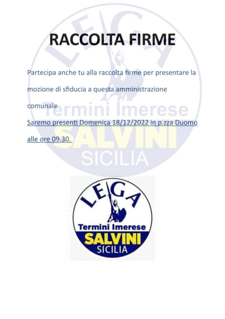 Raccolta firme della Lega di Termini Imerese per presentare mozione di sfiducia al sindaco Terranova