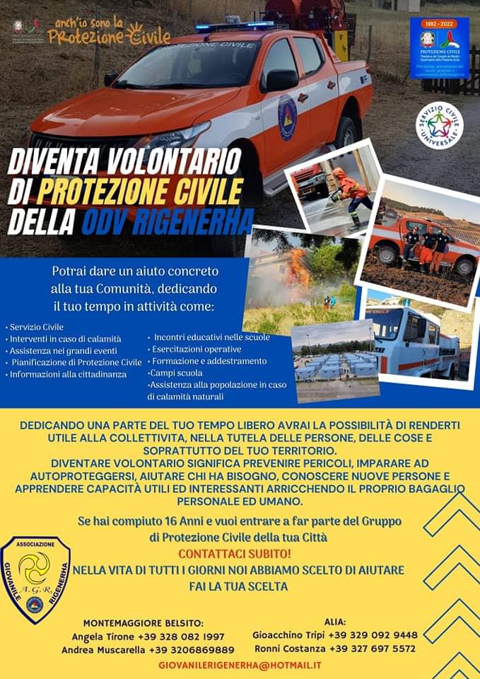 Montemaggiore Belsito e Alia: aperte le iscrizioni di volontariato della protezione civile Odv Rigenerha