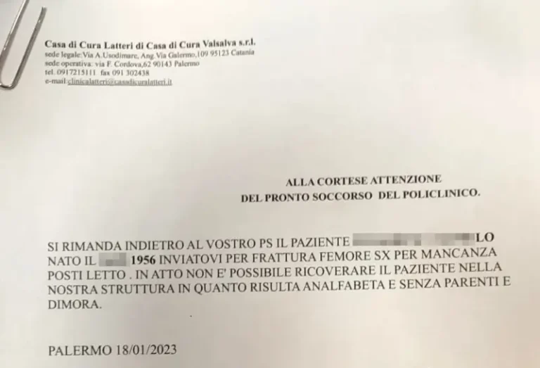 Uomo di sessantasette anni con frattura al femore, viene respinto dall’ospedale perché è analfabeta