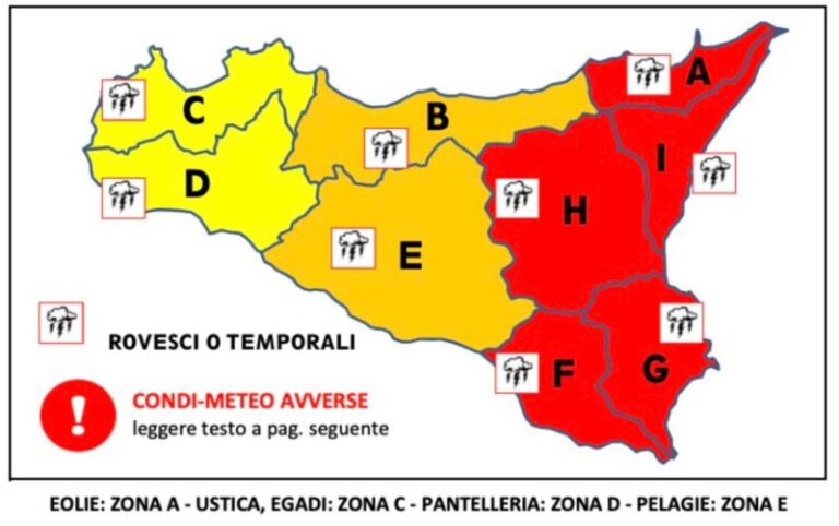 Allerta meteo rossa in Sicilia: l’elenco dei comuni a rischio nelle province