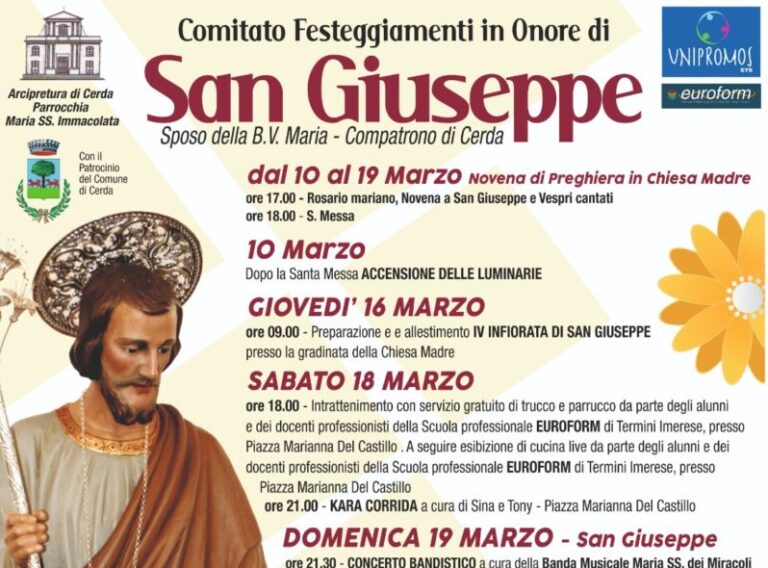 Cerda: tutto pronto per i festeggiamenti di San Giuseppe IL PROGRAMMA