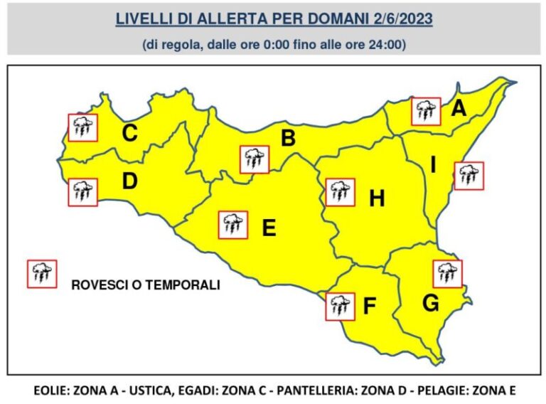 Protezione Civile Sicilia: allerta meteo anche il 2 giugno