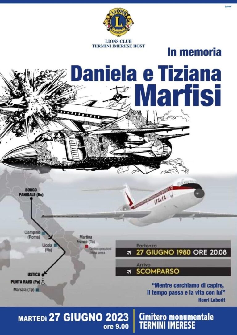 Strage di Ustica: i Lions ricordano le sorelle termitane Daniela e Tiziana Marfisi e le vittime della tragedia