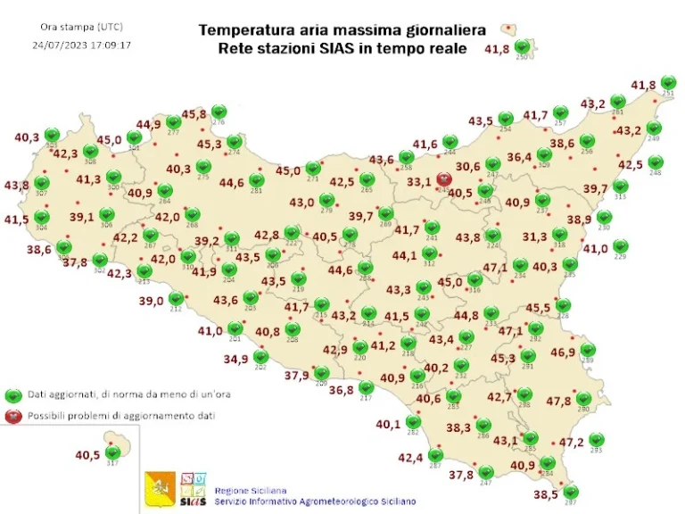 Caldo record a Palermo e provincia: a Termini Imerese raggiunti i 43,9 gradi