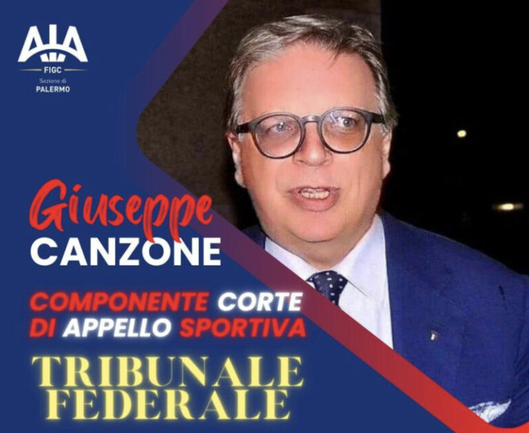L’avvocato caccamese Giuseppe Canzone approda alla Corte di Appello Sportiva-Tribunale Federale