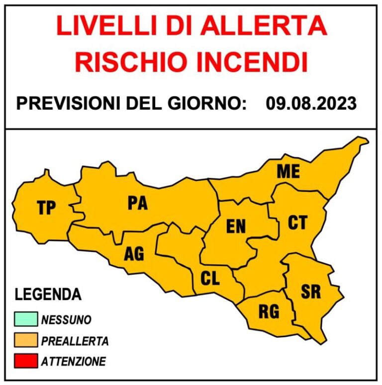 Protezione Civile Sicilia: nuova allerta per rischio incendi e ondate di calore IL BOLLETTINO