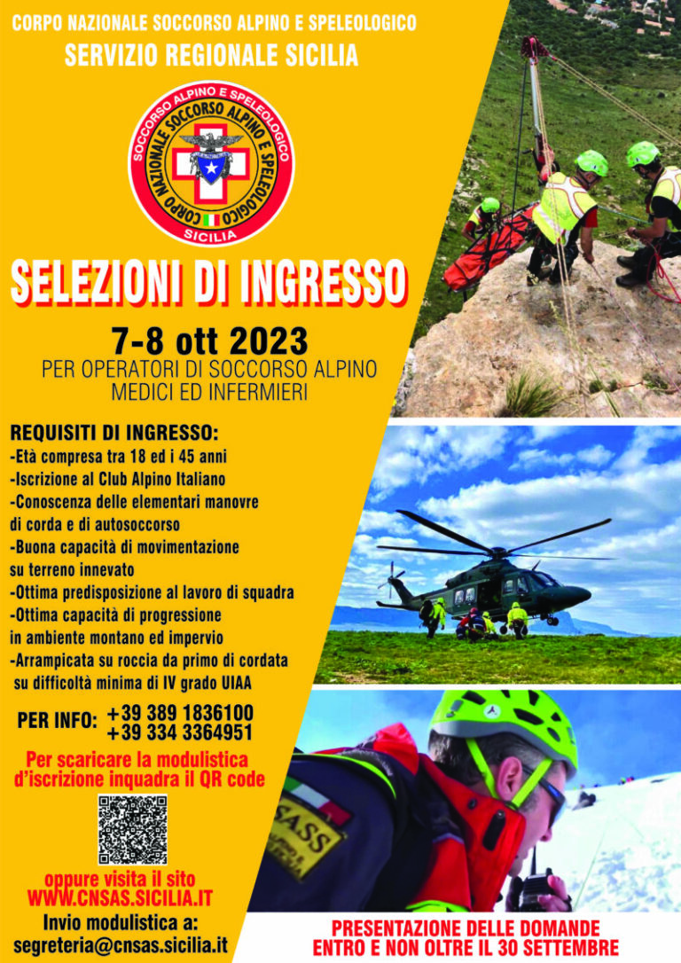 Al via le selezioni d’ingresso per il reclutamento di nuovi volontari del CNSAS Sicilia 7 e 8 ottobre 2023