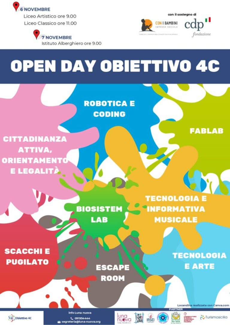 Il progetto “Obiettivo 4C” sbarca al “Gregorio Ugdulena”: open day il 6 e 7 novembre