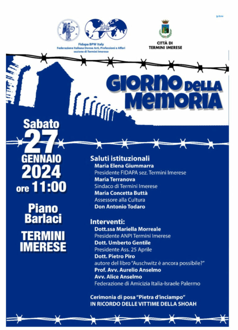 Giornata della Memoria: iniziativa della Fidapa di Termini Imerese il 27 gennaio 2024