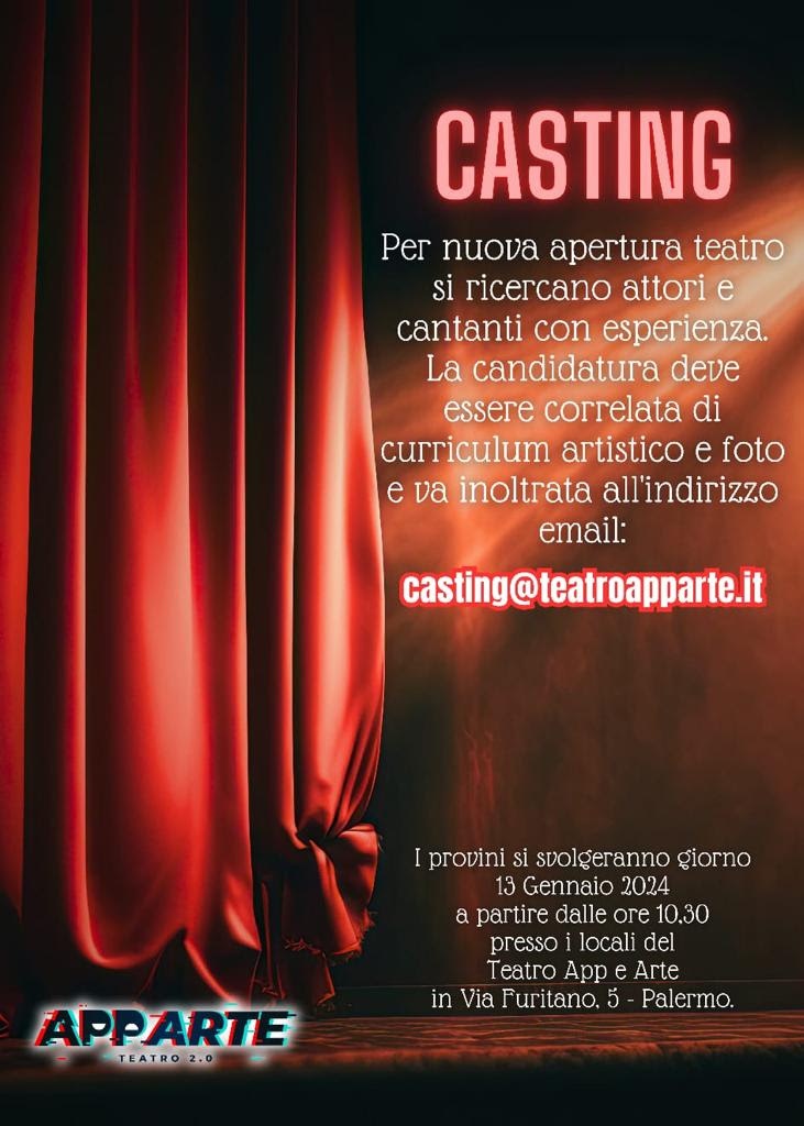 Apertura nuovo teatro a Palermo: al via i casting per attori e cantanti