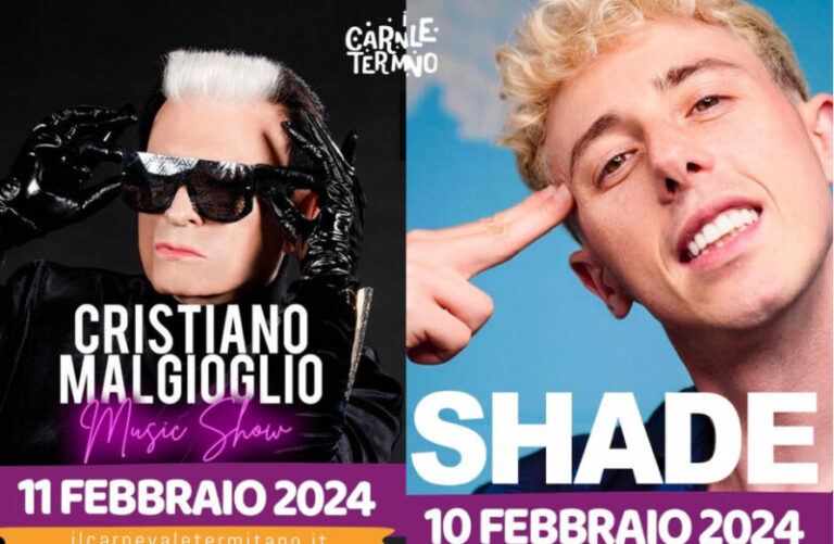 Carnevale Termitano: questa sera concerto di Shade, domenica 11 febbraio Malgioglio