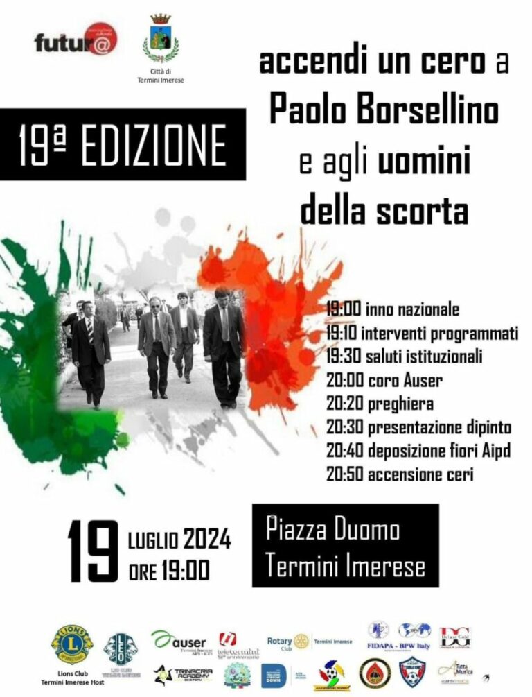 Il 19 luglio a Termini Imerese si rinnova l’iniziativa “Accendi un cero a Paolo Borsellino e agli uomini della scorta”
