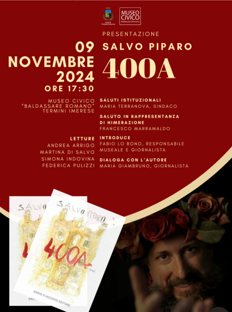 Museo civico Termini Imerese: si presenta il libro “400A” di Salvo Piparo