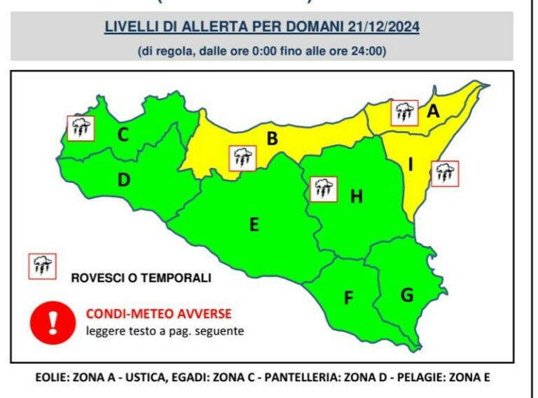 Meteo Termini Imerese e provincia Palermo: rischio meteo-idrogeologico, è allerta gialla IL BOLLETTINO